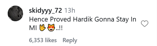 Hardik Pandya Fan Comment