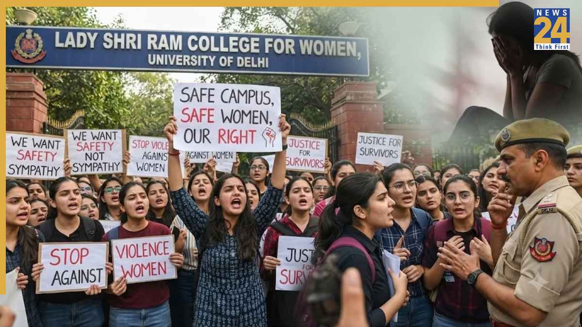 सुरक्षा की मांग को लेकर LSR कॉलेज के बैक गेट पर छात्राओं का प्रदर्शन