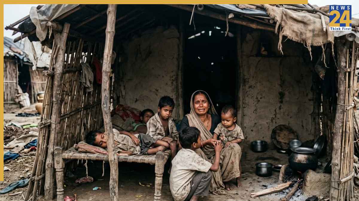 आंखों में आंसू हैं चेहरे पर बेबसी है सिर पर छत नहीं, पेट भरने के लिए दूसरे से हाथ फैलाने को मजबूर बेबस परिवार