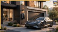 Luxury electric car charging at home garage in India