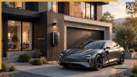Luxury electric car charging at home garage in India