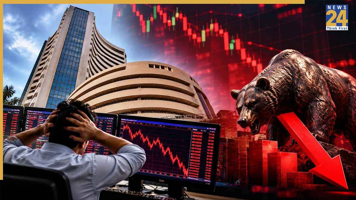 Sensex Crashes 1100 Points from High Nifty Below 22450 Key Reasons Behind Market Decline in Hindi.